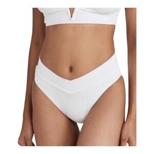 L Space Court Bitsy Cut White Ribbed Bikini Bottom Stretch Women's Sz Medium NWT